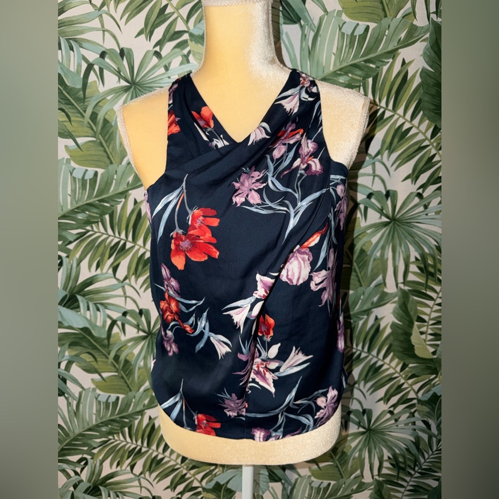 Mango Suit Collection Navy Floral Draped Halter Camisole